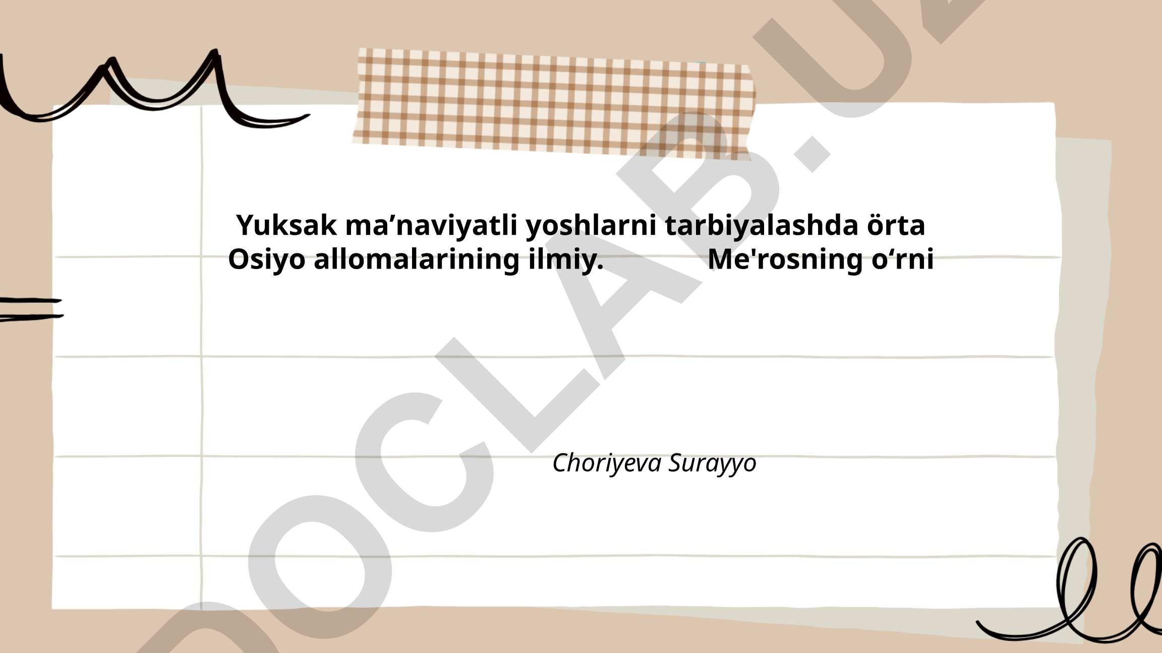 Yuksak maʼnaviyatli yoshlarni tarbiyalashda Oʻrta Osiyo allomalarining ilmiy merosi