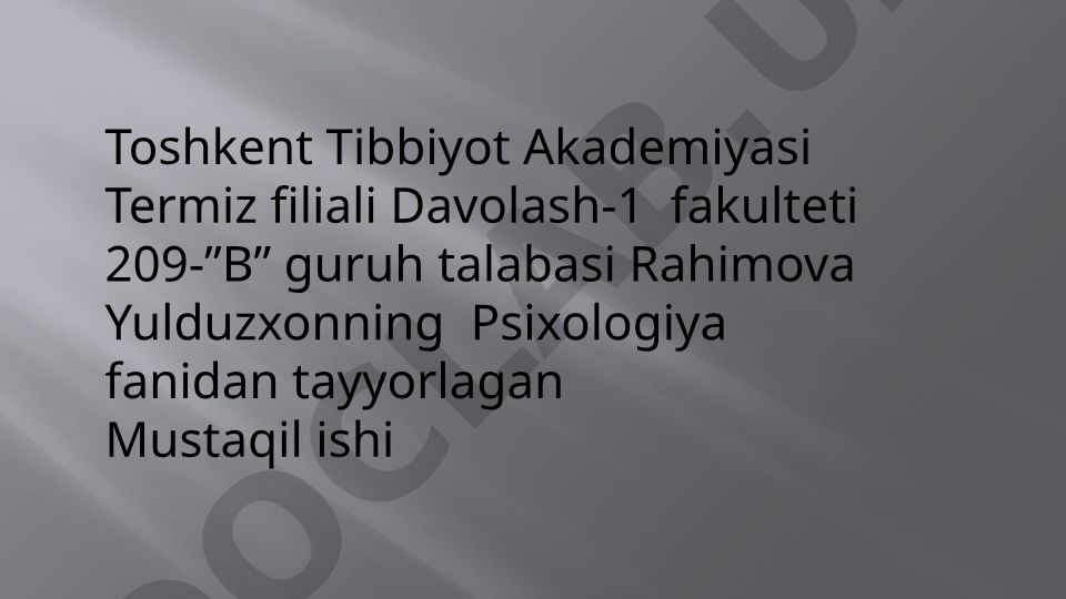 Psixologiya va pedagogika fanidan mustaqil ish