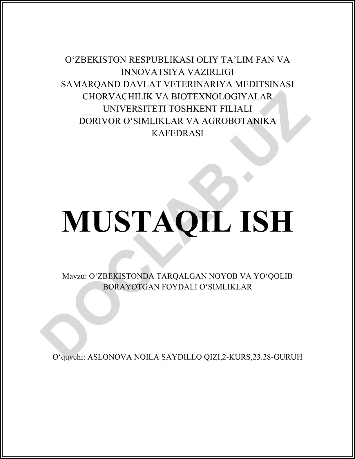 Oʻzbekistonda tarqalgan noyob va yoʻqolib borayotgan foydali oʻsimliklar