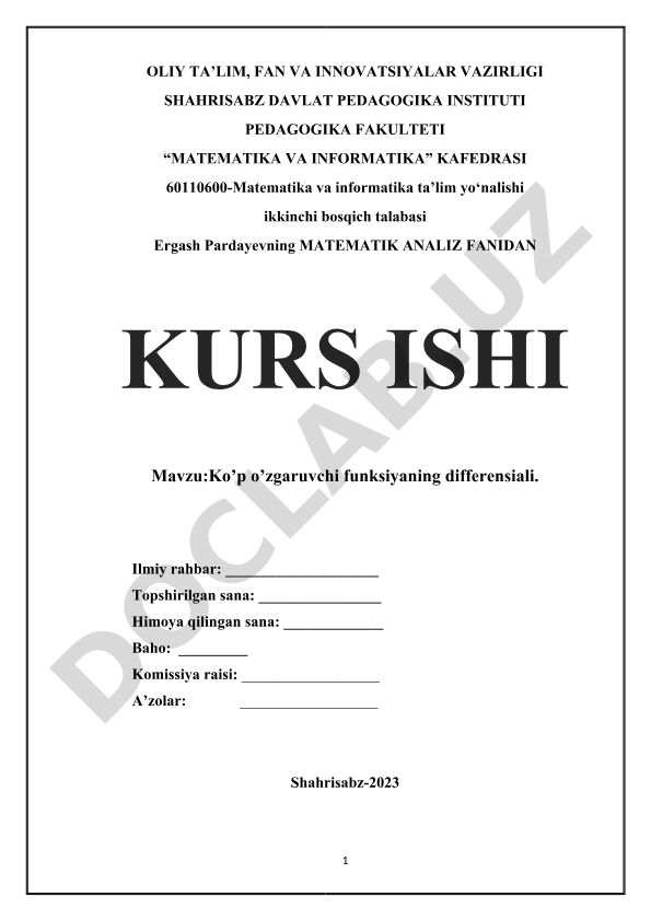 Ko'p o'zgaruvchi funksiyaning differensiali