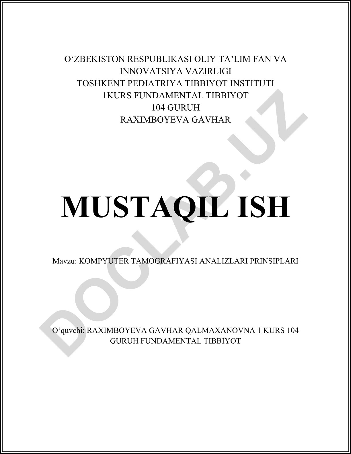 Kompyuter tomografiyasi analizlari prinsiplari
