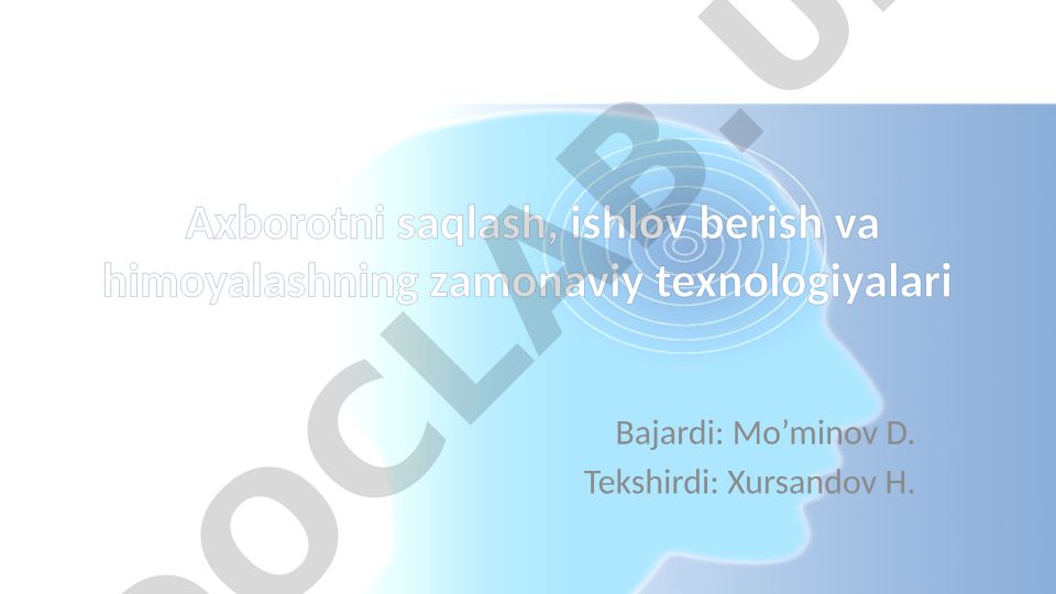 Axborotni saqlash, ishlov berish va himoyalashning zamonaviy texnologiyalari