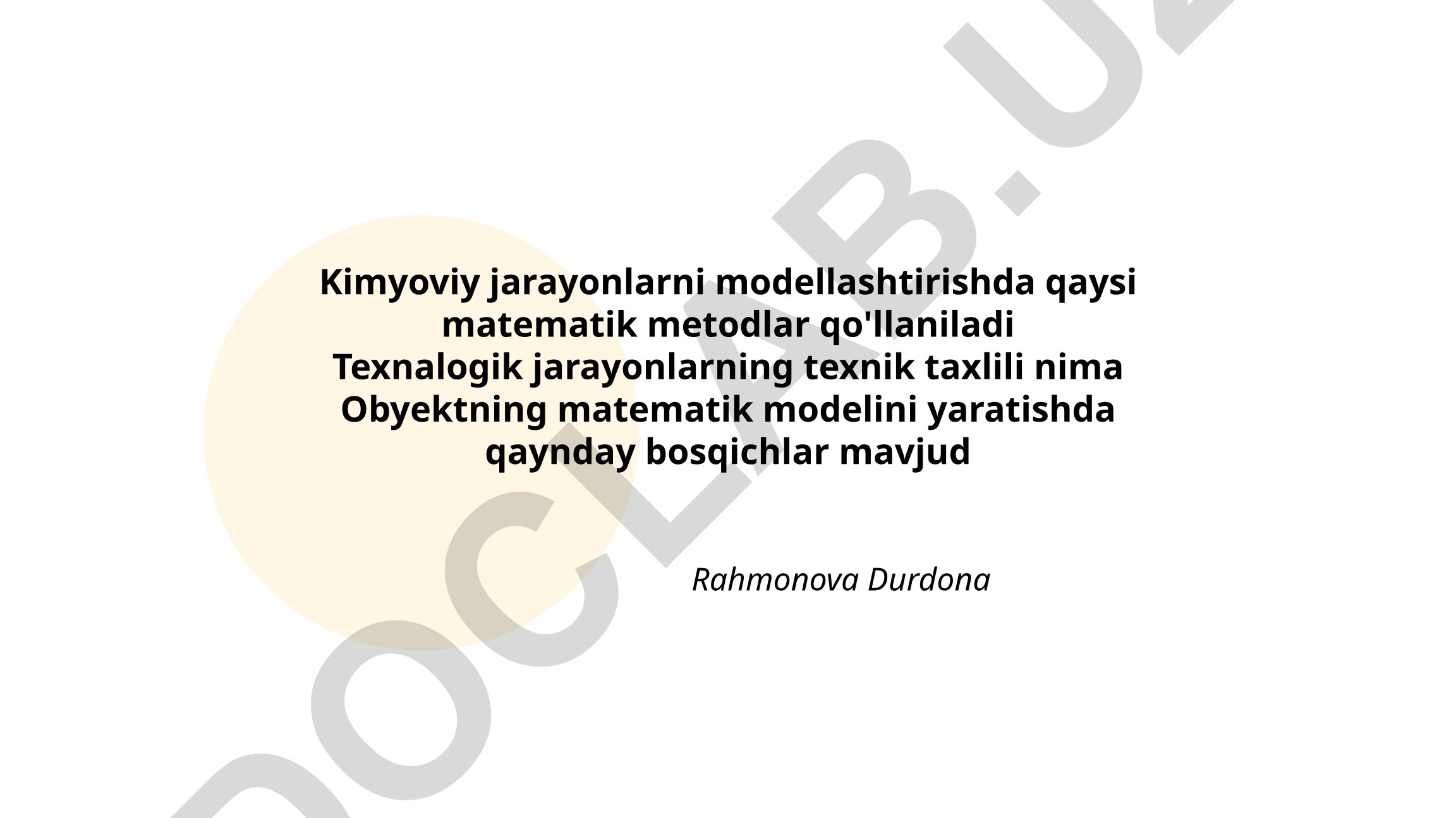 Kimyoviy jarayonlarni modellashtirishda matematik metodlar