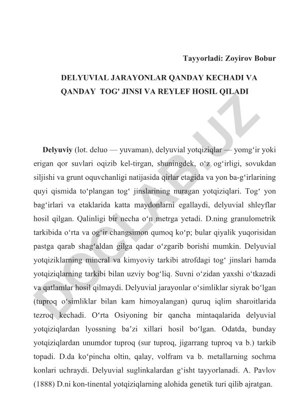 Delyuvial jarayonlar va tog' jinsi hosil qilish