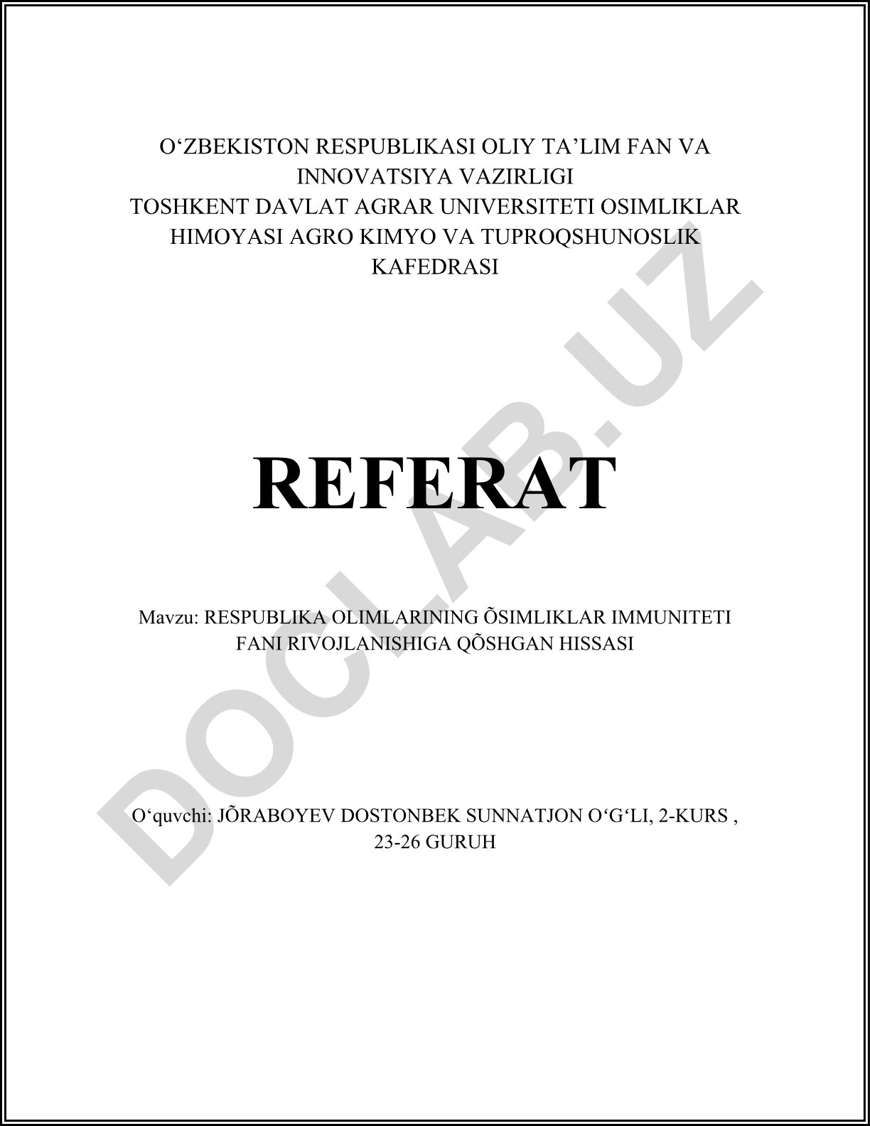 Respublika olimlarining o'simliklar immuniteti fani rivojlanishiga qo'shgan hissasi