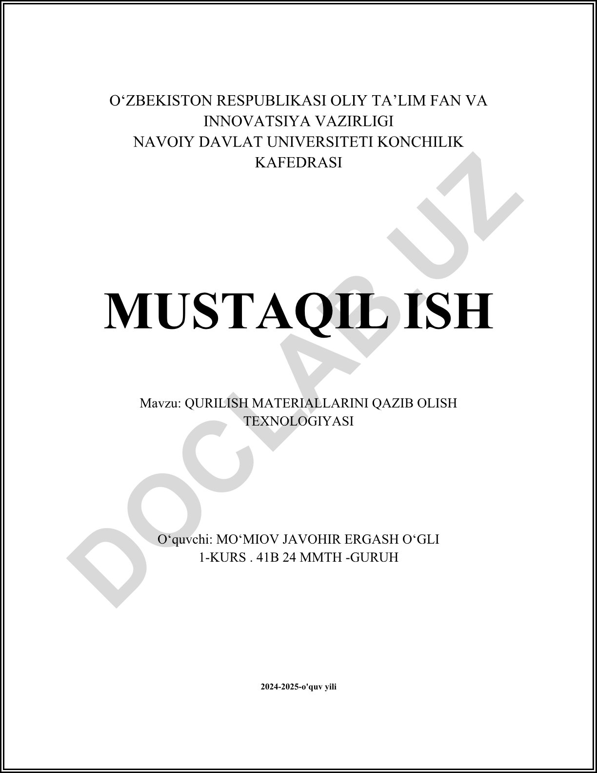 Qurilish materiallarini qazib olish texnologiyasi