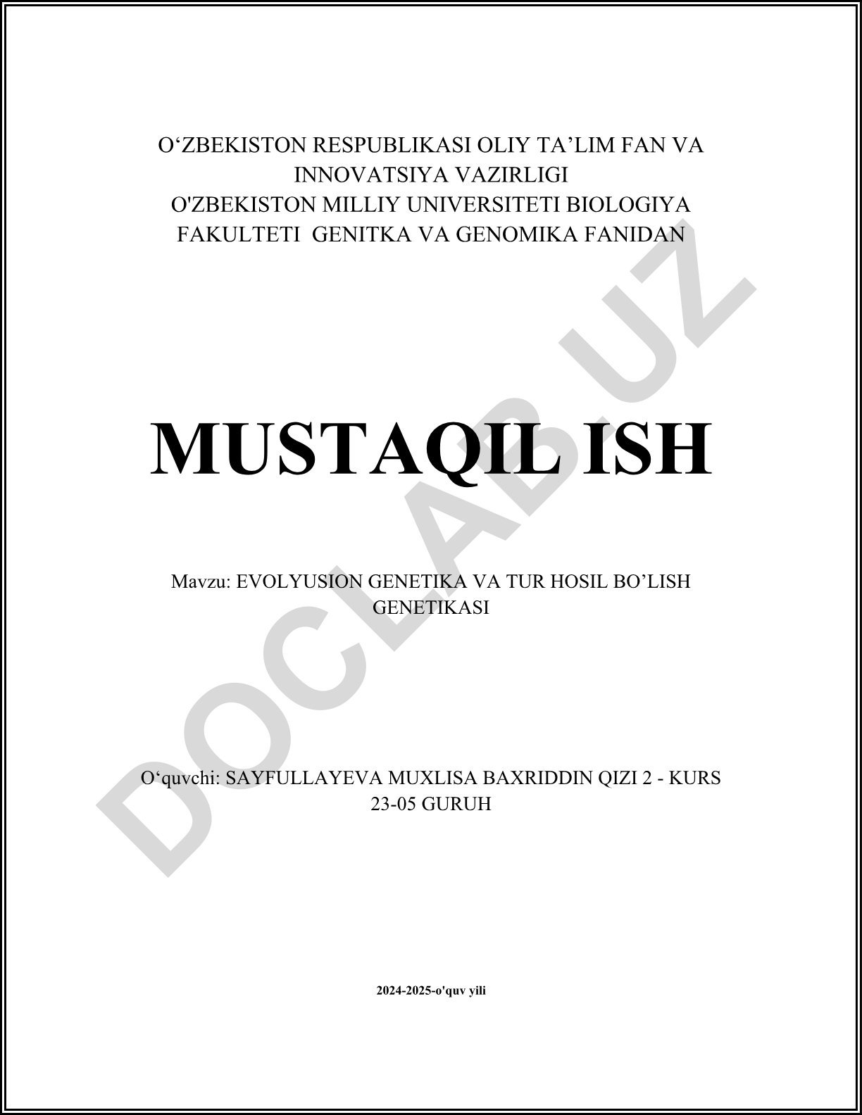 Evolutsion genetika va tur hosil bo'lish genetika