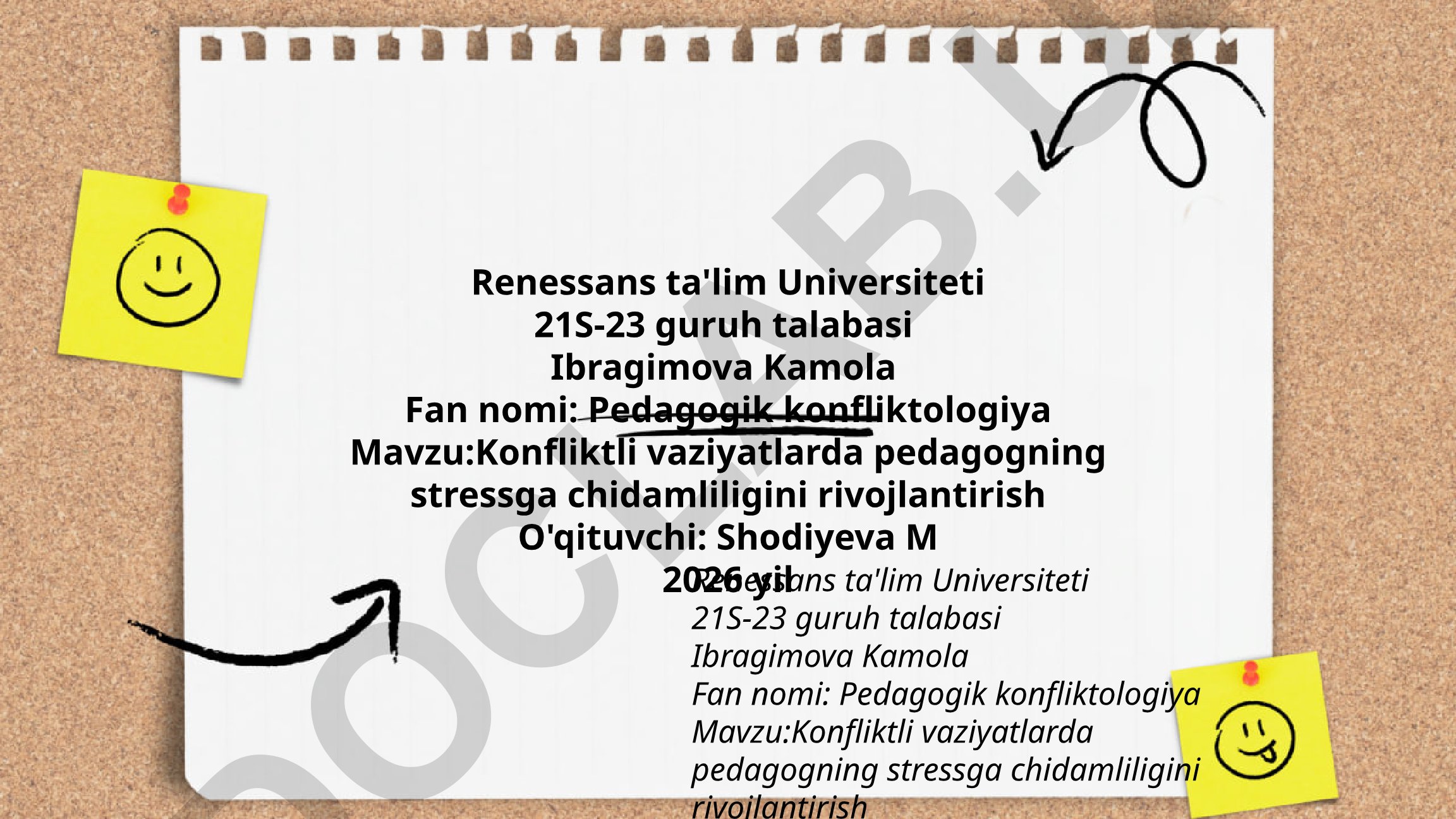 Konfliktli vaziyatlarda pedagogning stressga chidamliligini rivojlantirish