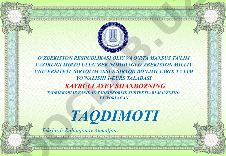 Tadbirkorlik subyektlari
