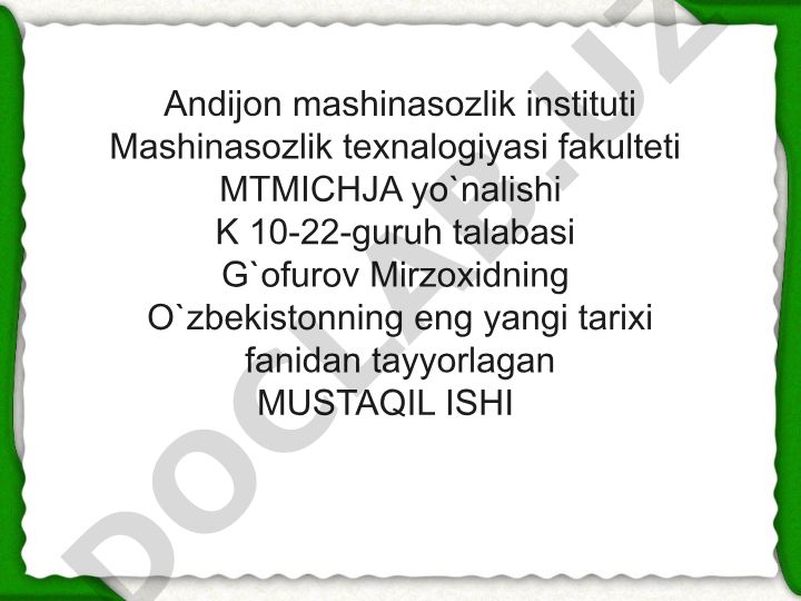 O'zbekistonda amalga oshirilgan Paxta ishi va O'zbek ishi fidokorona xizmatlari