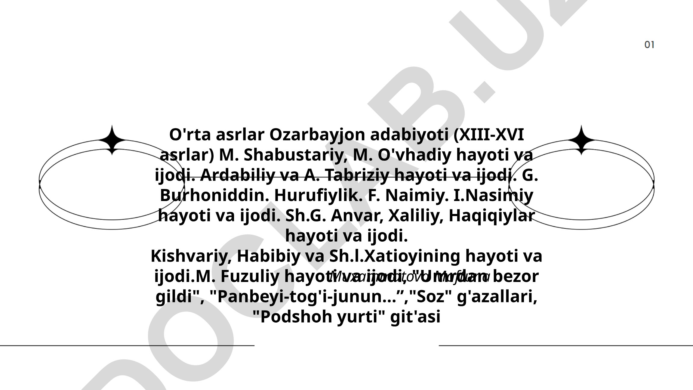 O'rta asrlar Ozarbayjon adabiyoti (XIII-XVI asrlar) va shoirlar hayoti