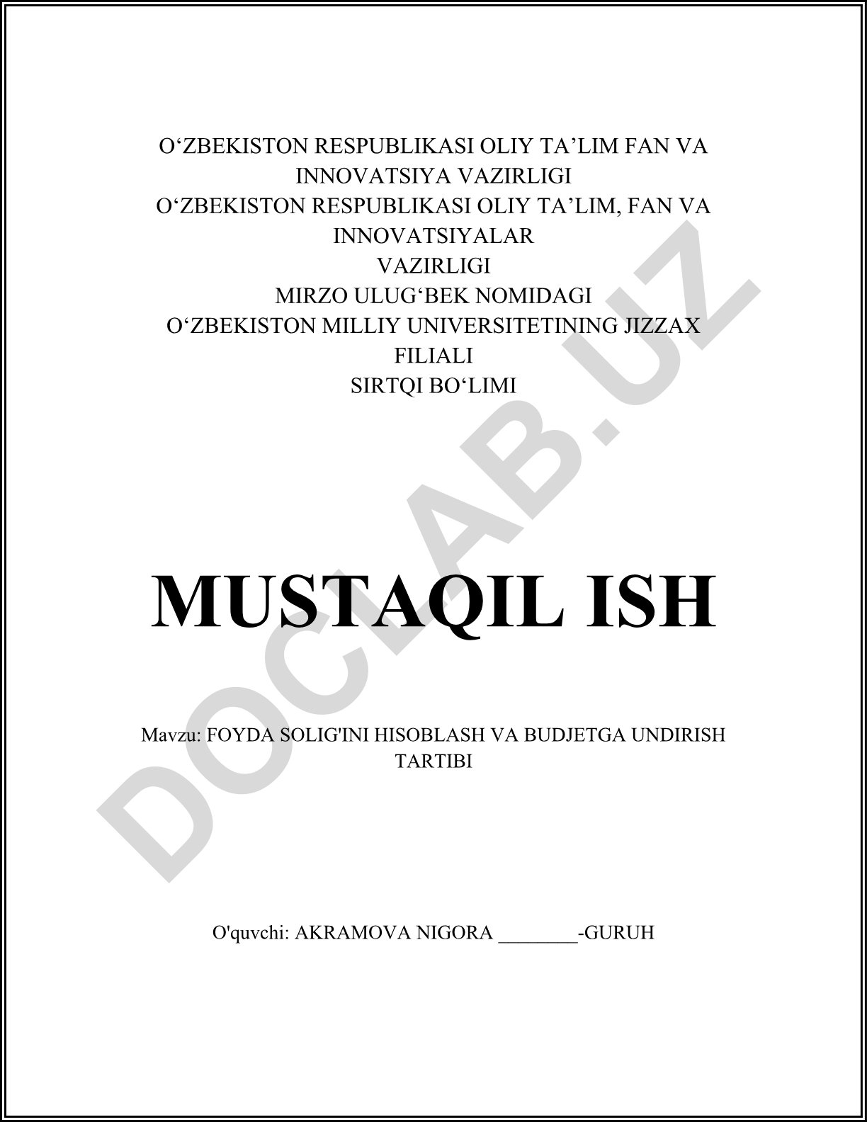 Foyda solig'ini hisoblash va budjetga undirish tartibi