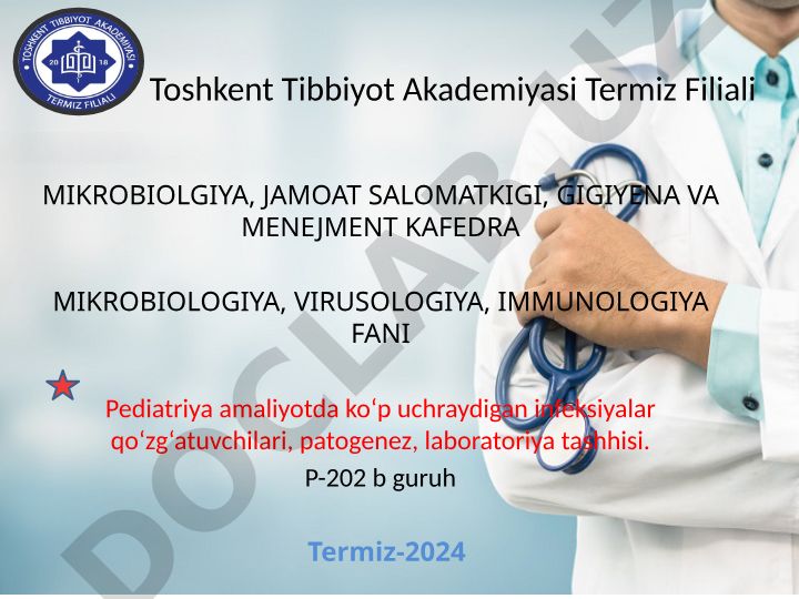 Pediatriyada ko'p uchraydigan yuqumli kasalliklar va ularning laboratoriya tashxisi