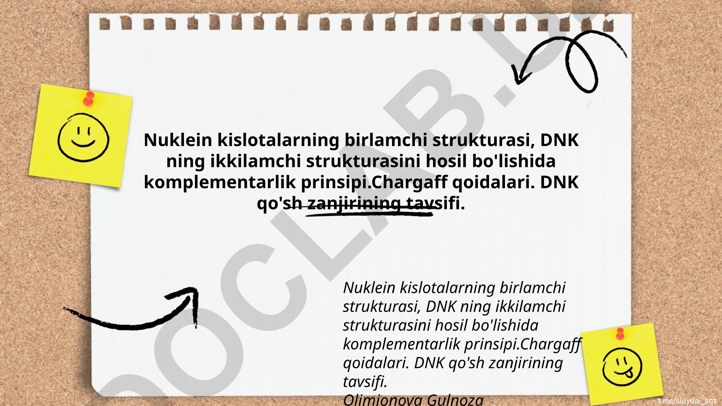 Nuklein kislotalarning birlamchi strukturasi va DNKning ikkilamchi strukturasini hosil bo'lishida komplementarlik prinsipi