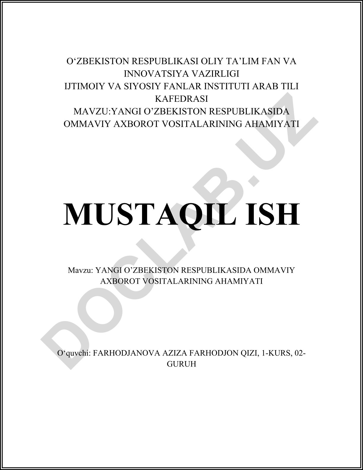 Yangi O‘zbekiston Respublikasida ommaviy axborot vositalarining ahamiyati