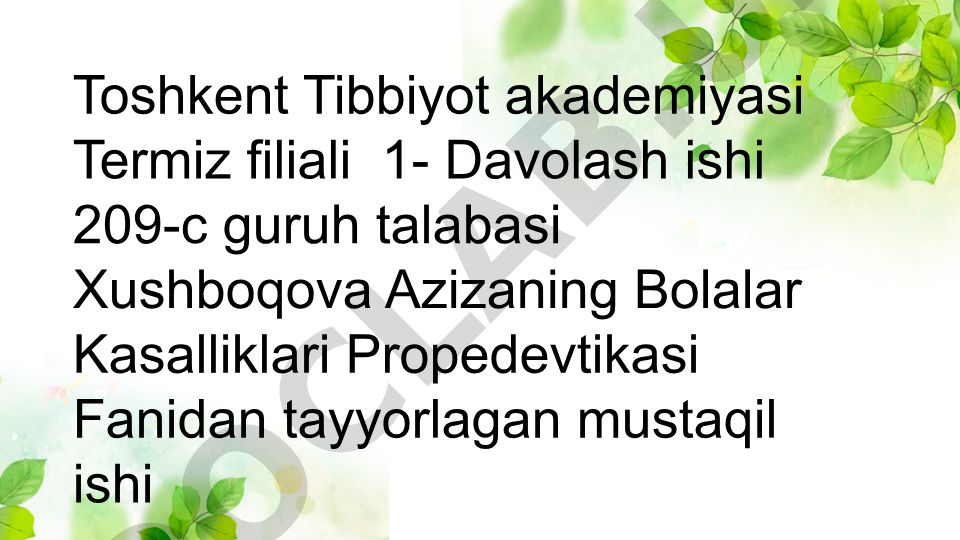 Xar xil yoshdagi bolalarda gemogramma va uning interpritatsiyasi