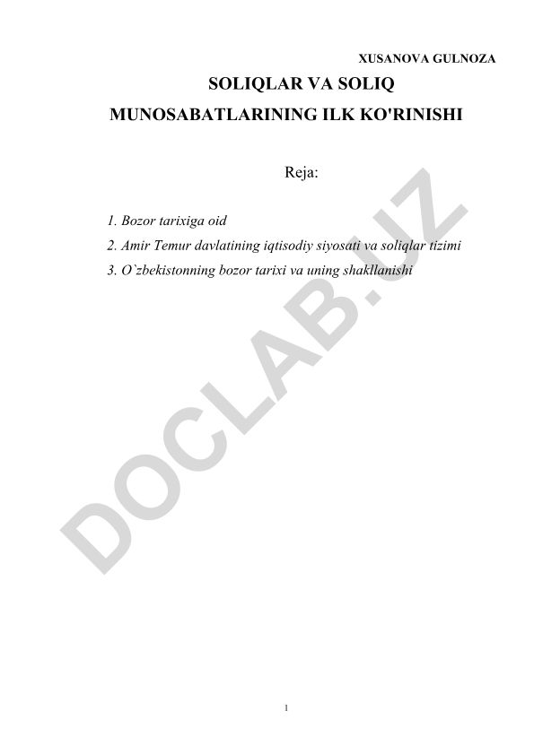 Soliqlar va soliq munosabatlarining ilk ko'rinishi