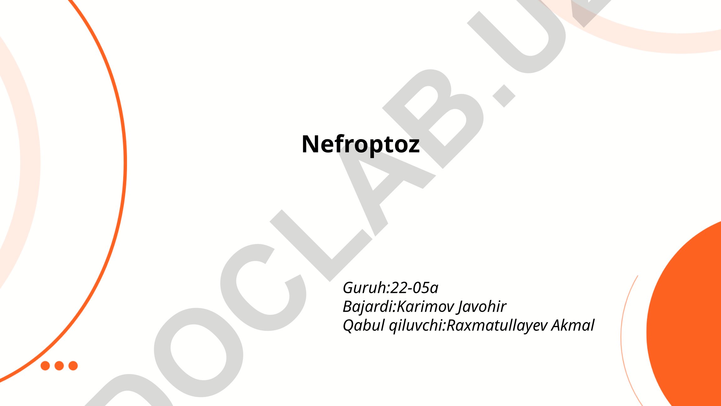 Nefroptoz ta'rifi, tasnifi, epidemiologiyasi va xavf omillari