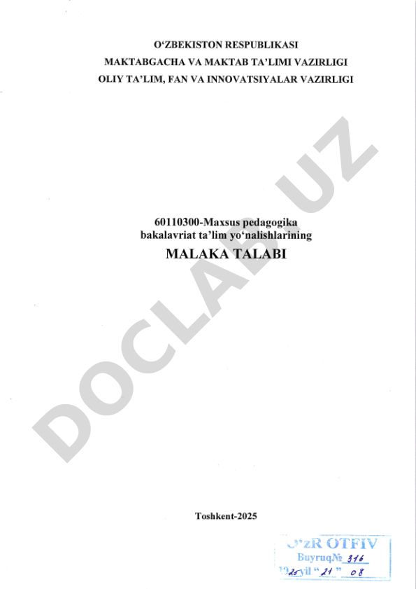 Maxsus pedagogika bakalavriat ta'lim yo'nalishlari malaka talabi