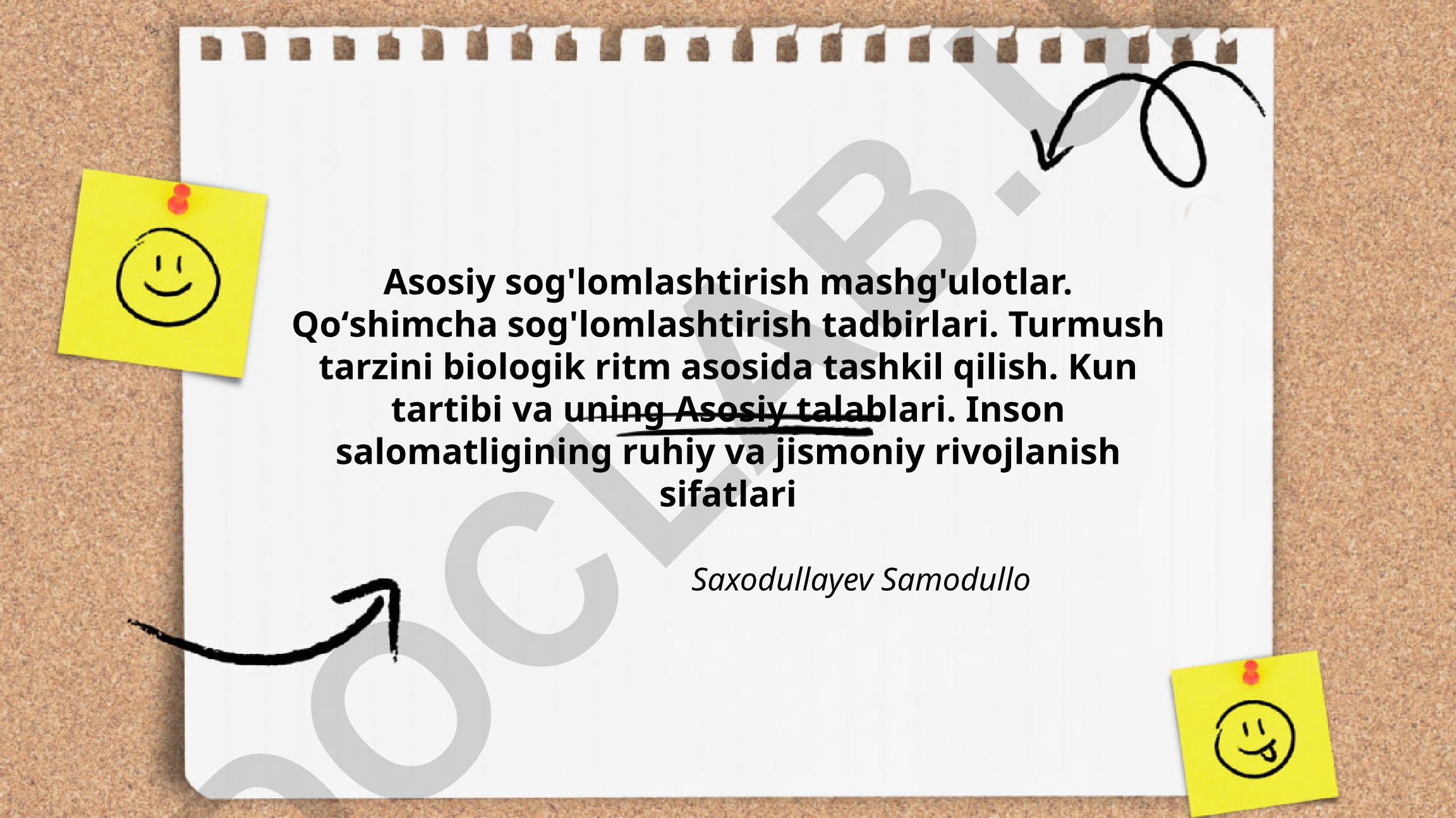 Asosiy va qo'shimcha sog'lomlashtirish mashg'ulotlari va turmush tarzi