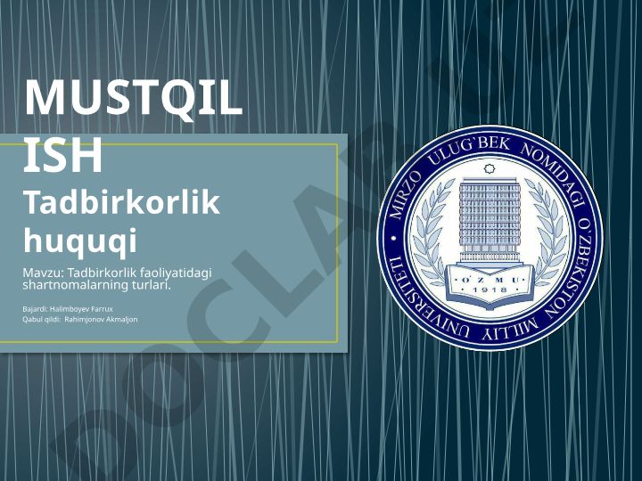 Tadbirkorlik faoliyatidagi shartnomalarning turlari