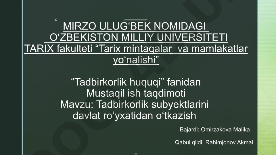 Tadbirkorlik subyektlarini davlat roʻyxatidan oʻtkazish