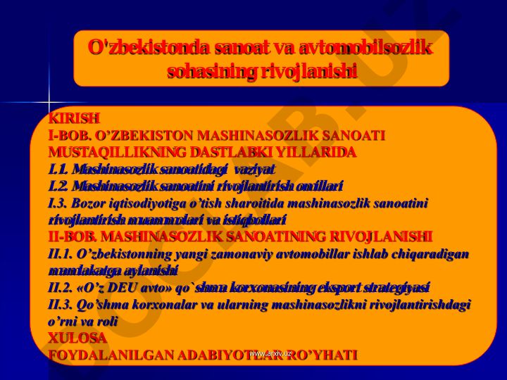 O'zbekistonda sanoat va avtomobilsozlik sohasining rivojlanishi