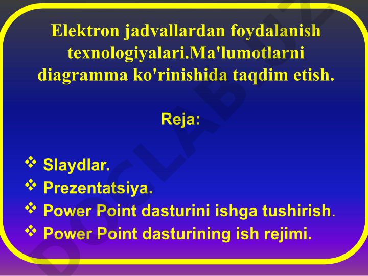Elektron jadvallar va diagrammalardan foydalanish texnologiyalari