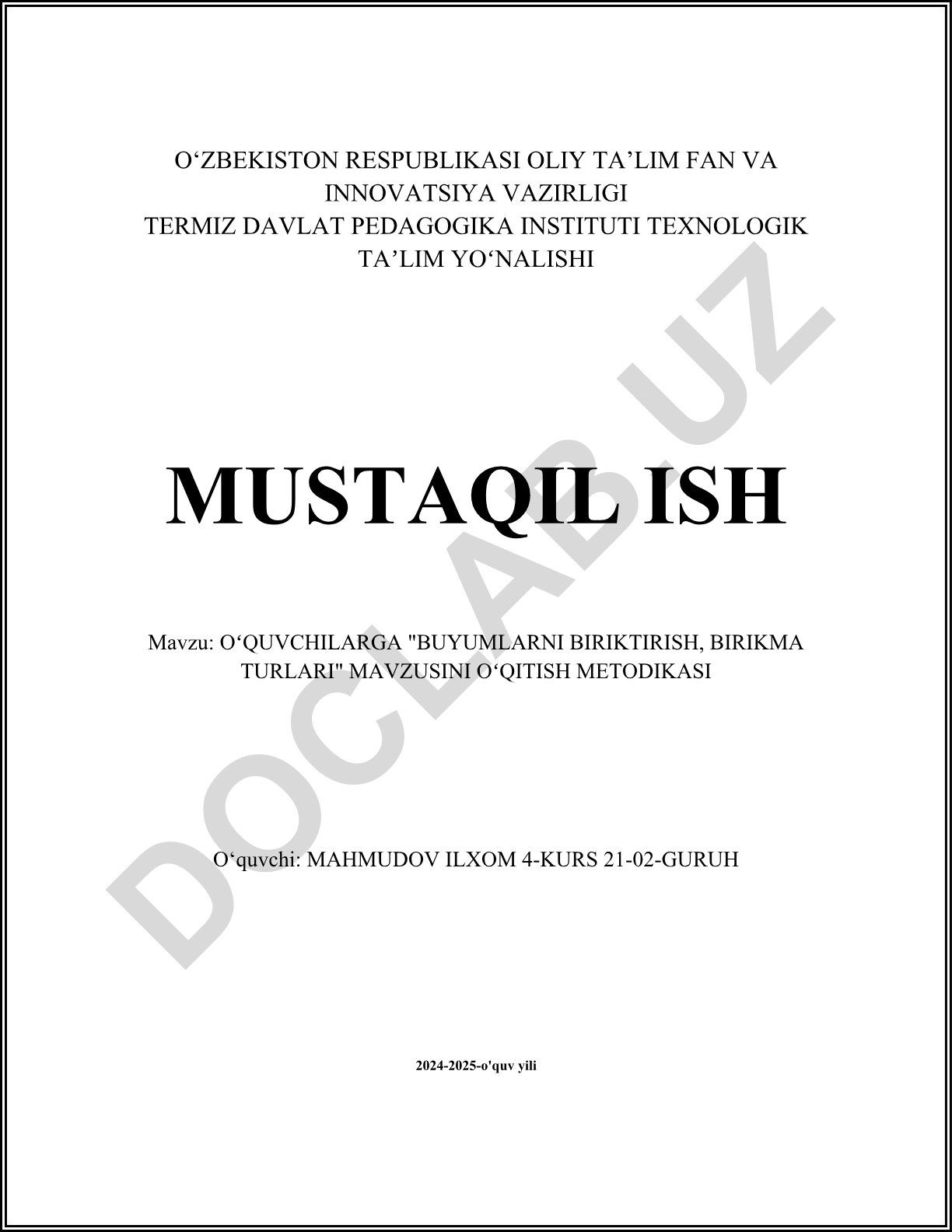 O'quvchilarga "Buyumlarni biriktirish, birikma turlari" mavzusini o'qitish metodikasi