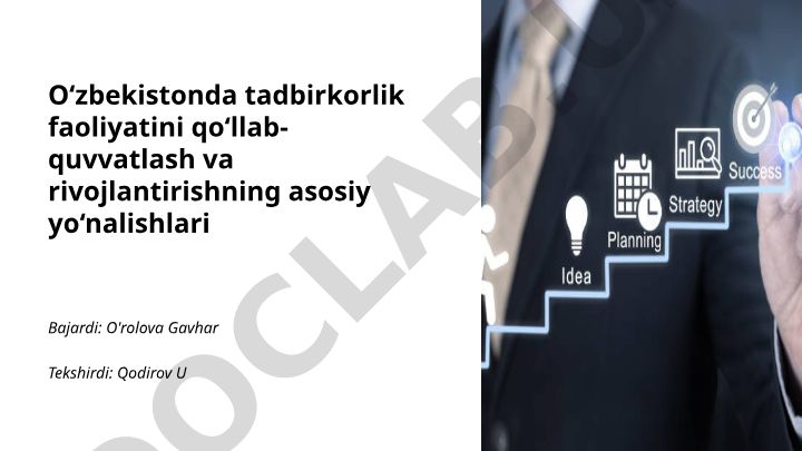 O‘zbekistonda tadbirkorlik faoliyatini qo‘llab-quvvatlash va rivojlantirish