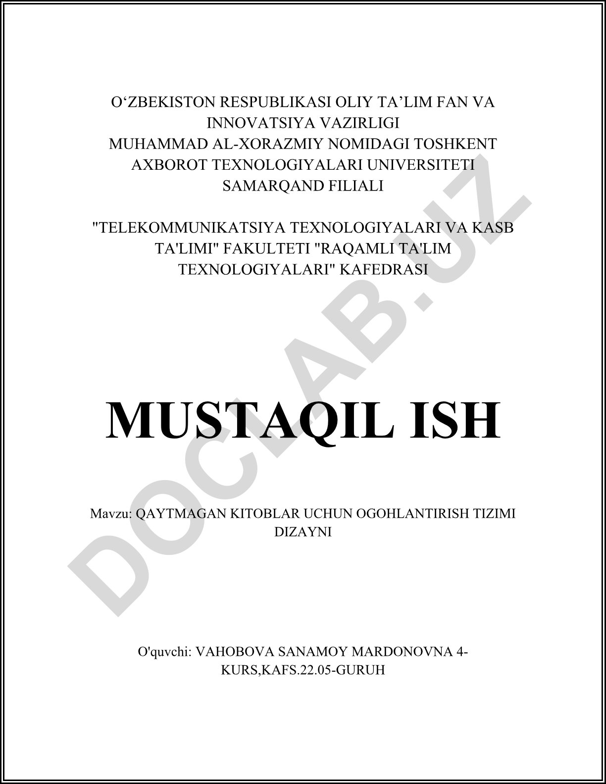 Qaytmagan kitoblar uchun ogohlantirish tizimi dizayni