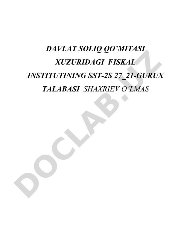 Kichik biznesni soliqqa tortishning umumiy tasnifi