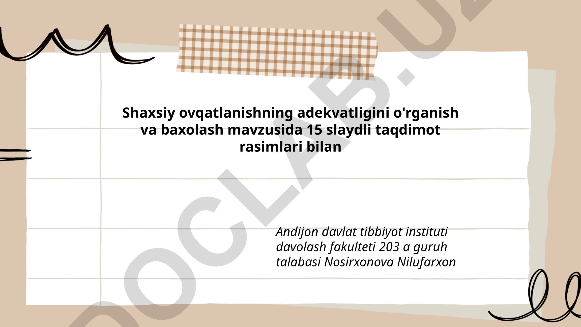 Shaxsiy ovqatlanishning adekvatligini o'rganish va baxolash