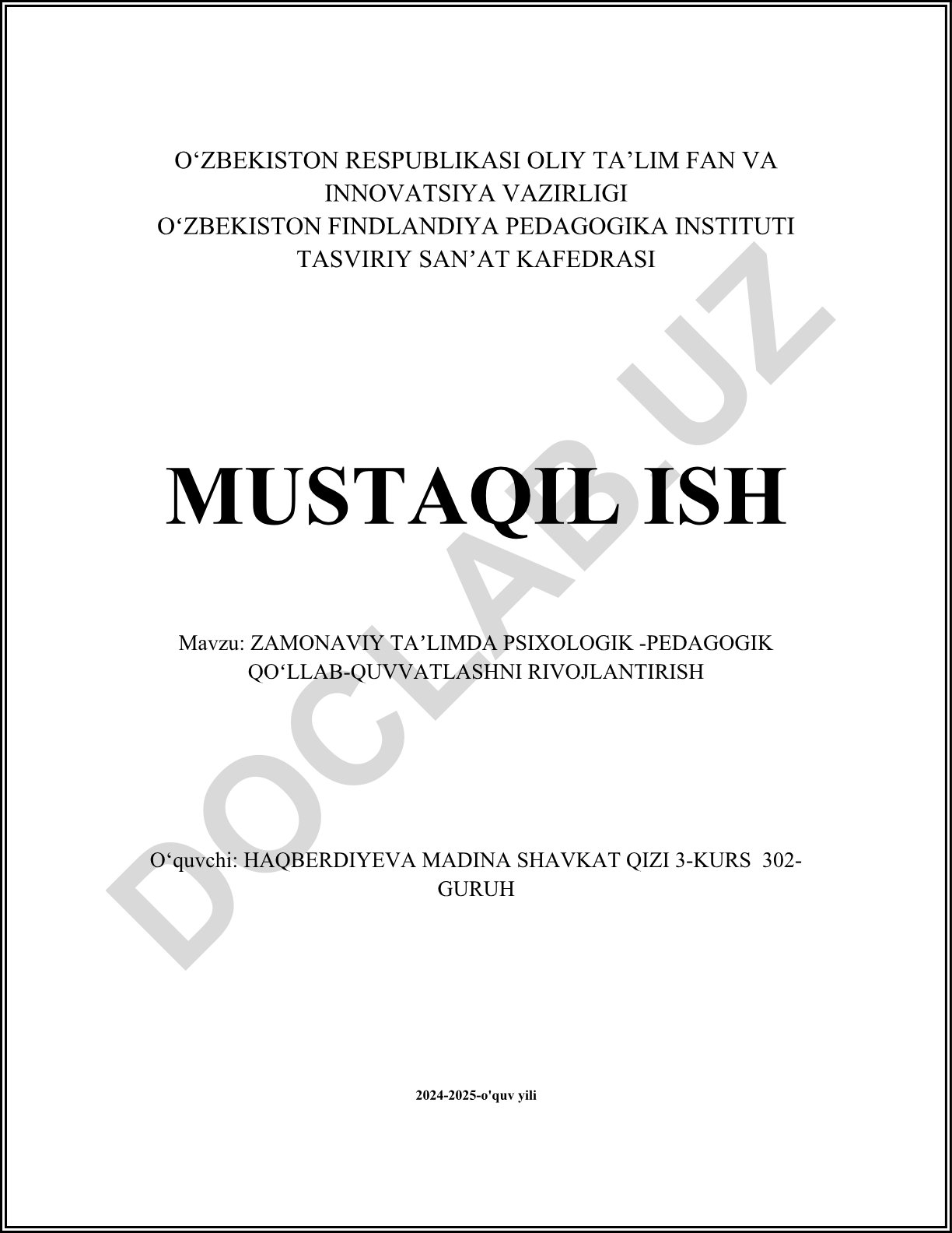 Zamonaviy ta'limda psixologik-pedagogik qo'llab-quvvatlashni rivojlantirish
