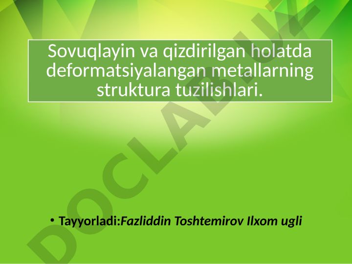 Metallarning deformatsiyalanishi va kuchlanish turlari