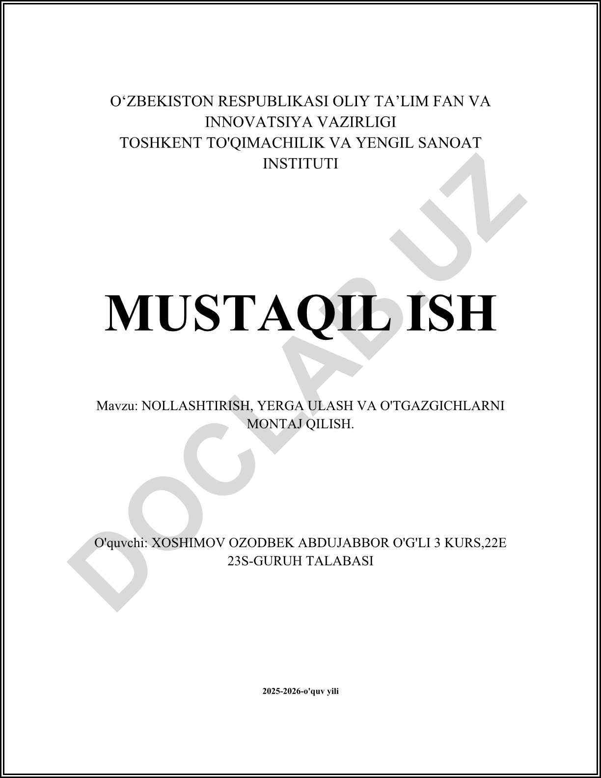 Nollashtirish, yerga ulash va o'tkazgichlarni montaj qilish
