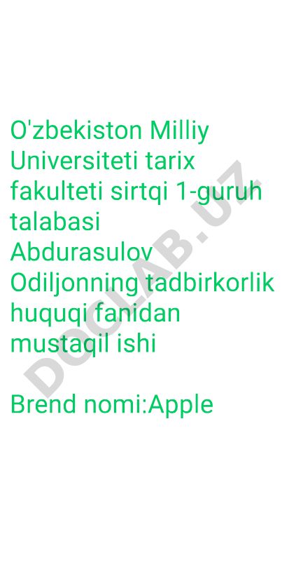 Apple kompaniyasining tarixi va tadbirkorlik huquqi
