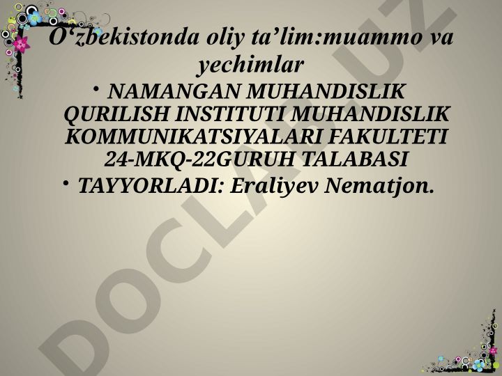 O'zbekiston Respublikasining tashqi siyosatining asosiy prinsiplari