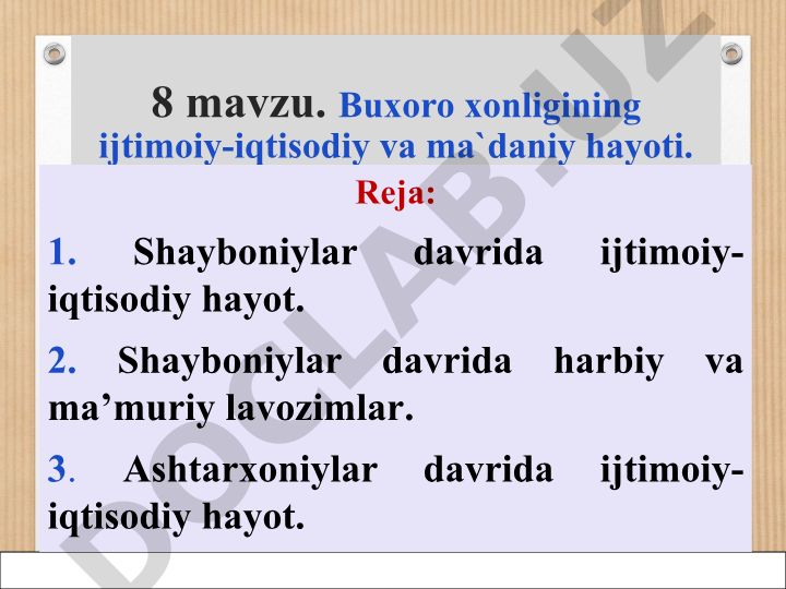 Buxoro xonligining ijtimoiy-iqtisodiy va ma'daniy hayoti