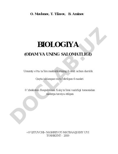 Biologiya (Odam va uning salomatligi) 8-sinf darsligi