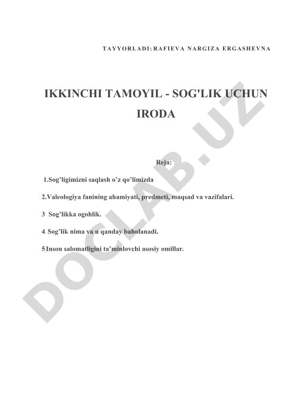 Valeologiya fanining ahamiyati va sog'likni saqlash tamoyillari
