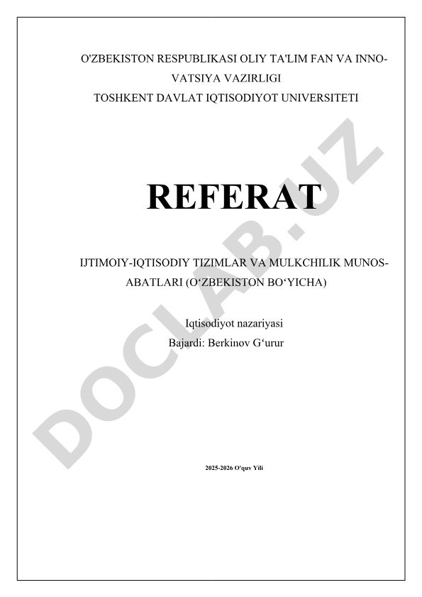 Ijtimoiy-iqtisodiy tizimlar va mulkchilik munosabatlari (Oʻzbekiston boʻyicha)