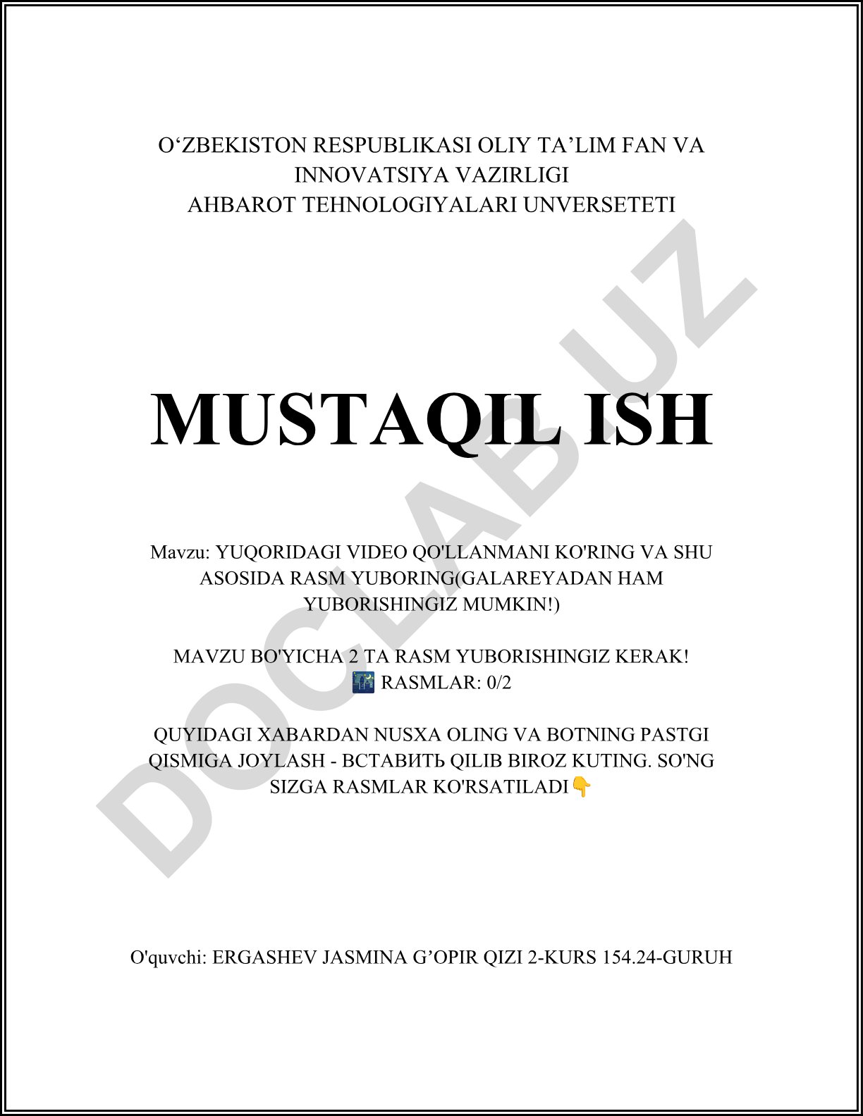 Video qo'llanma asosida rasm tanlash va yuborish bo'yicha ko'rsatmalar