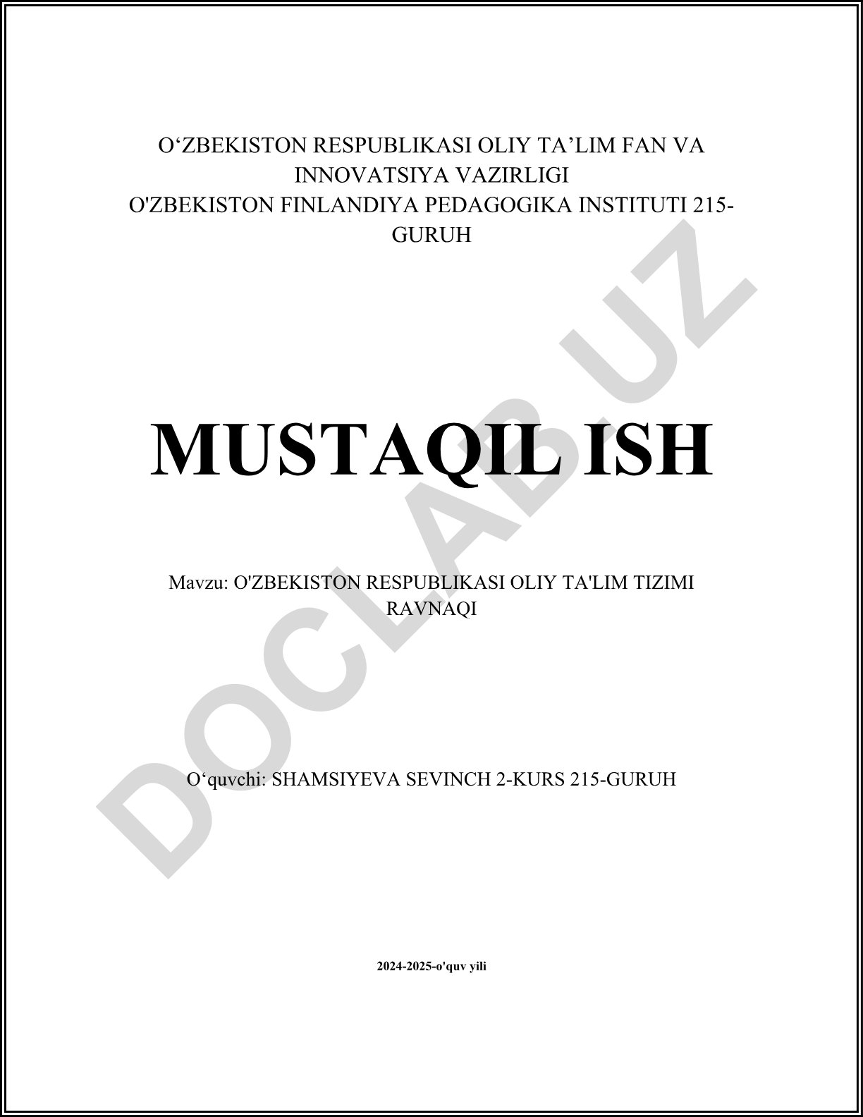 O'zbekiston Respublikasi oliy ta'lim tizimi ravnaqi