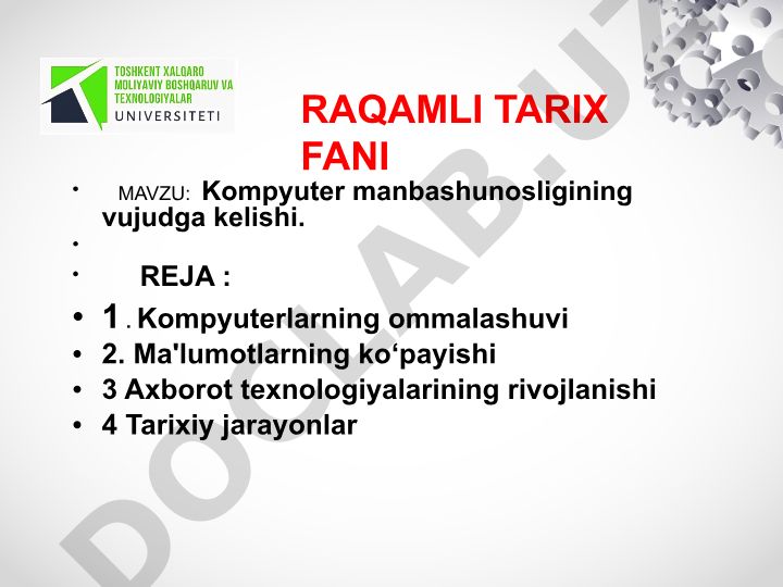 Kompyuter manbashunosligining vujudga kelishi