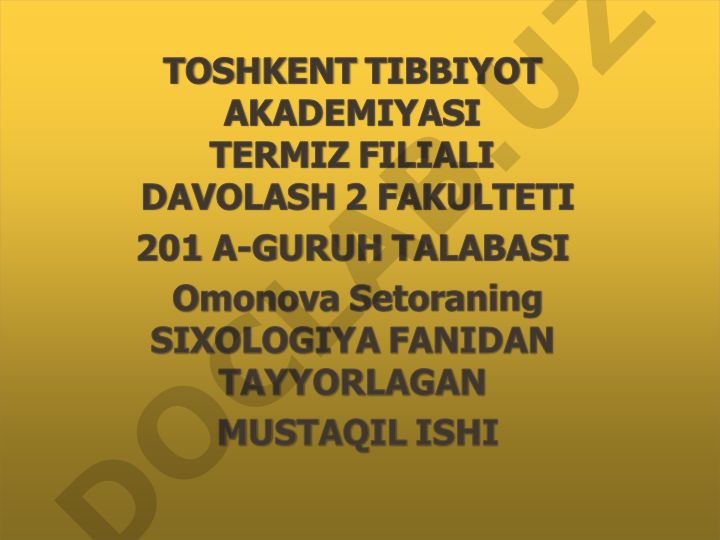 SIXOLOGIYA FANIDAN MUSTAQIL ISH