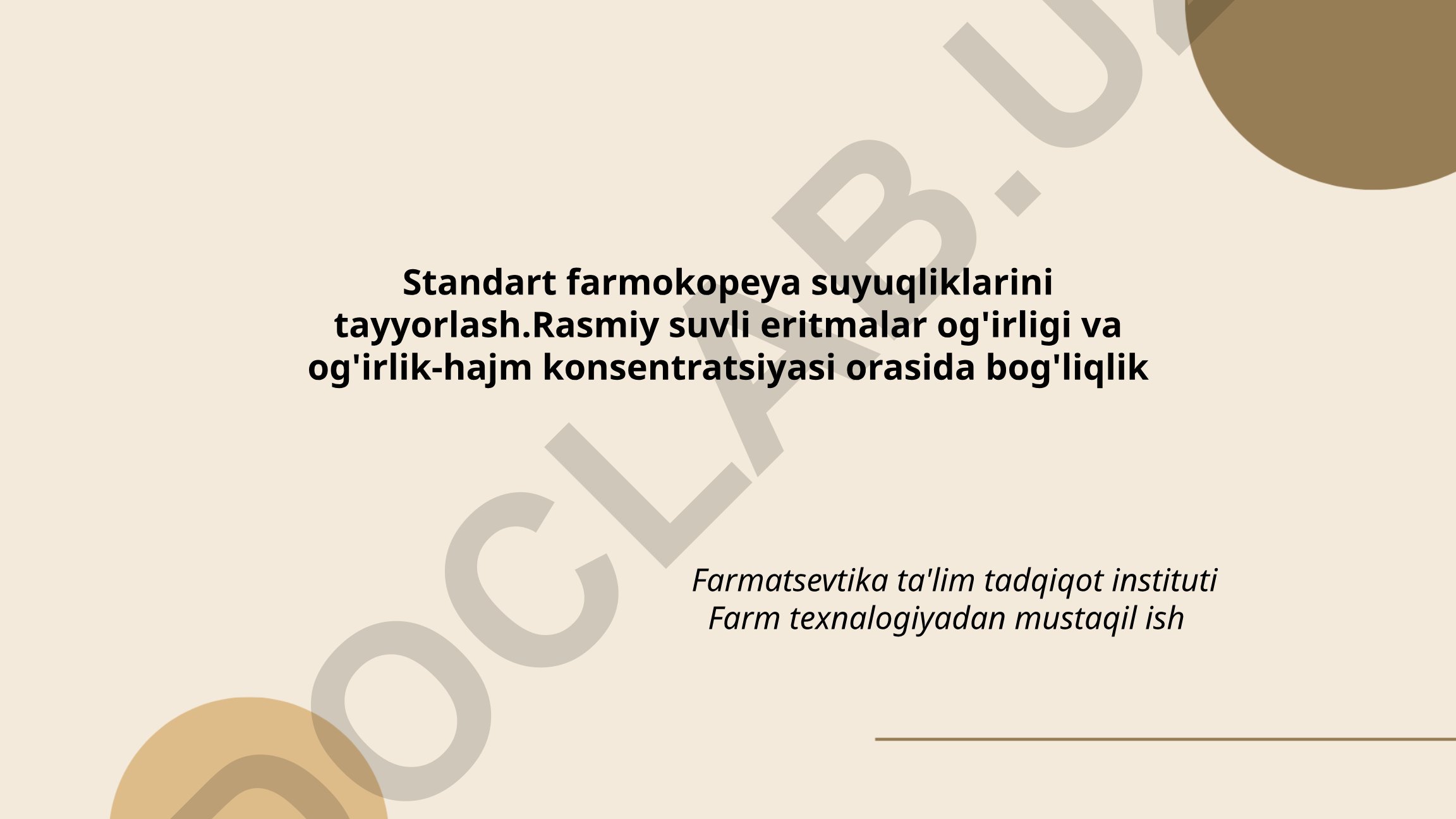 Standard farmakopeya suyuqliklarini tayyorlash va rasmiy suvli eritmalar konsentratsiyasi