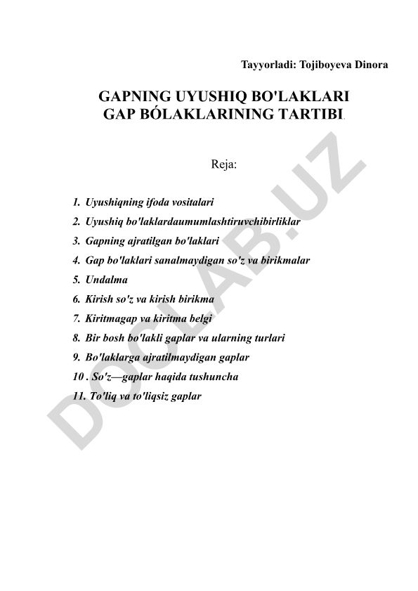 Gapning uyushiq bo'laklari va gap bo'laklarining tartibi