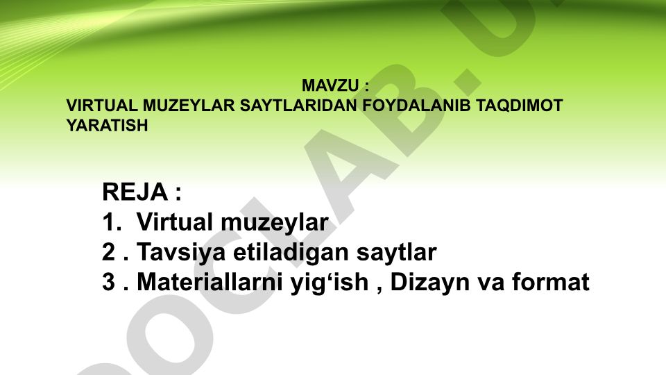 Virtual muzeylar saytlaridan foydalanib taqdimot yaratish