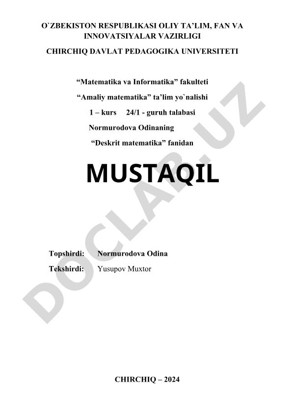 To'plamlar va ular ustida amallar, to'plamlar algebrasi, kirirtish chiqarish qoidasi